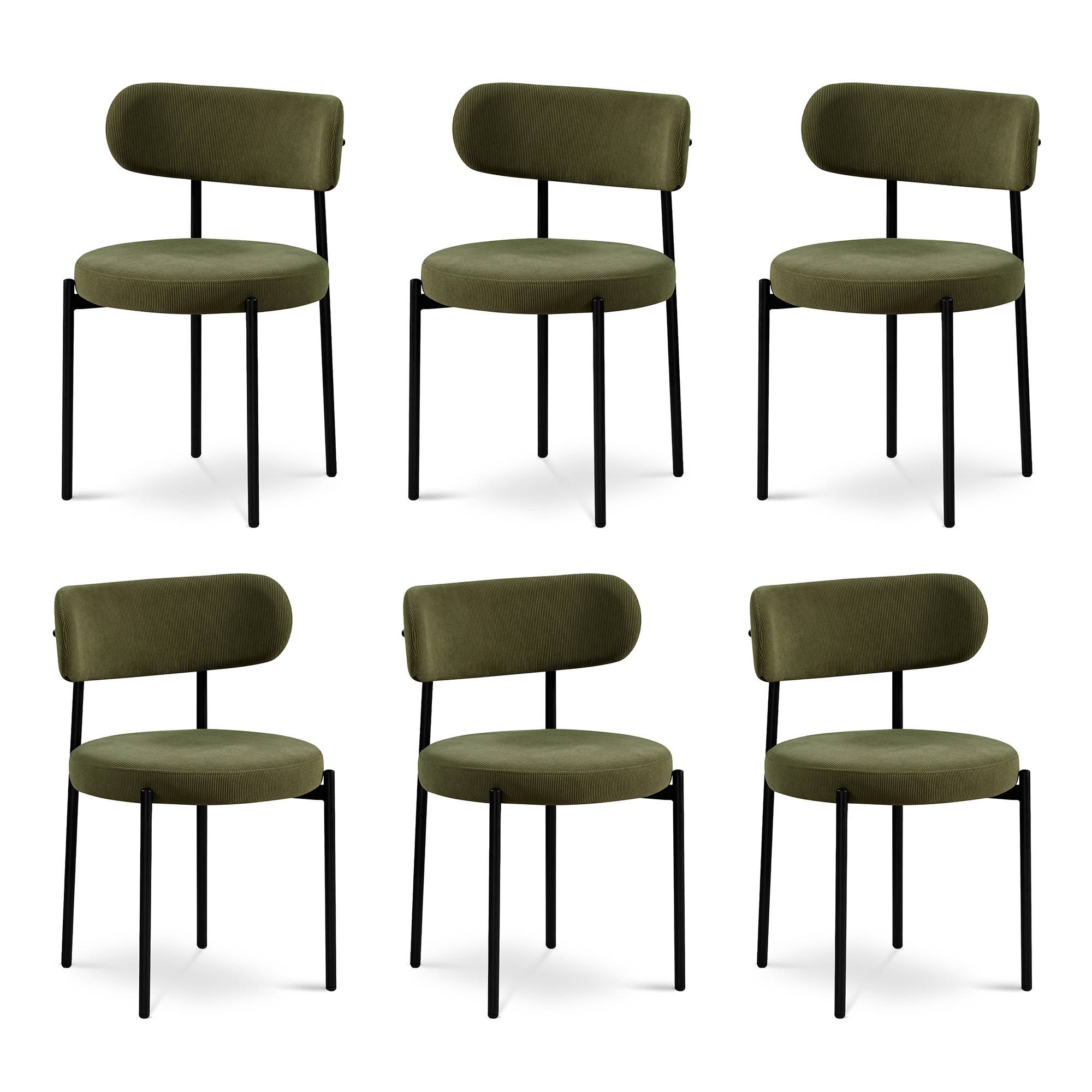 Sicaan Lot de 6 chaises rembourrées velours côtelé kaki et pieds métal noir IRIS - Image 2