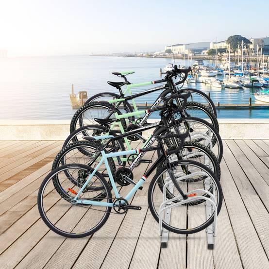 Râtelier pour 5 Vélo en Acier Revêtu Fixation au Sol ou au Mur pour Extérieur et Intérieur 150 x 32,5 x 26CM Argent - Image 2