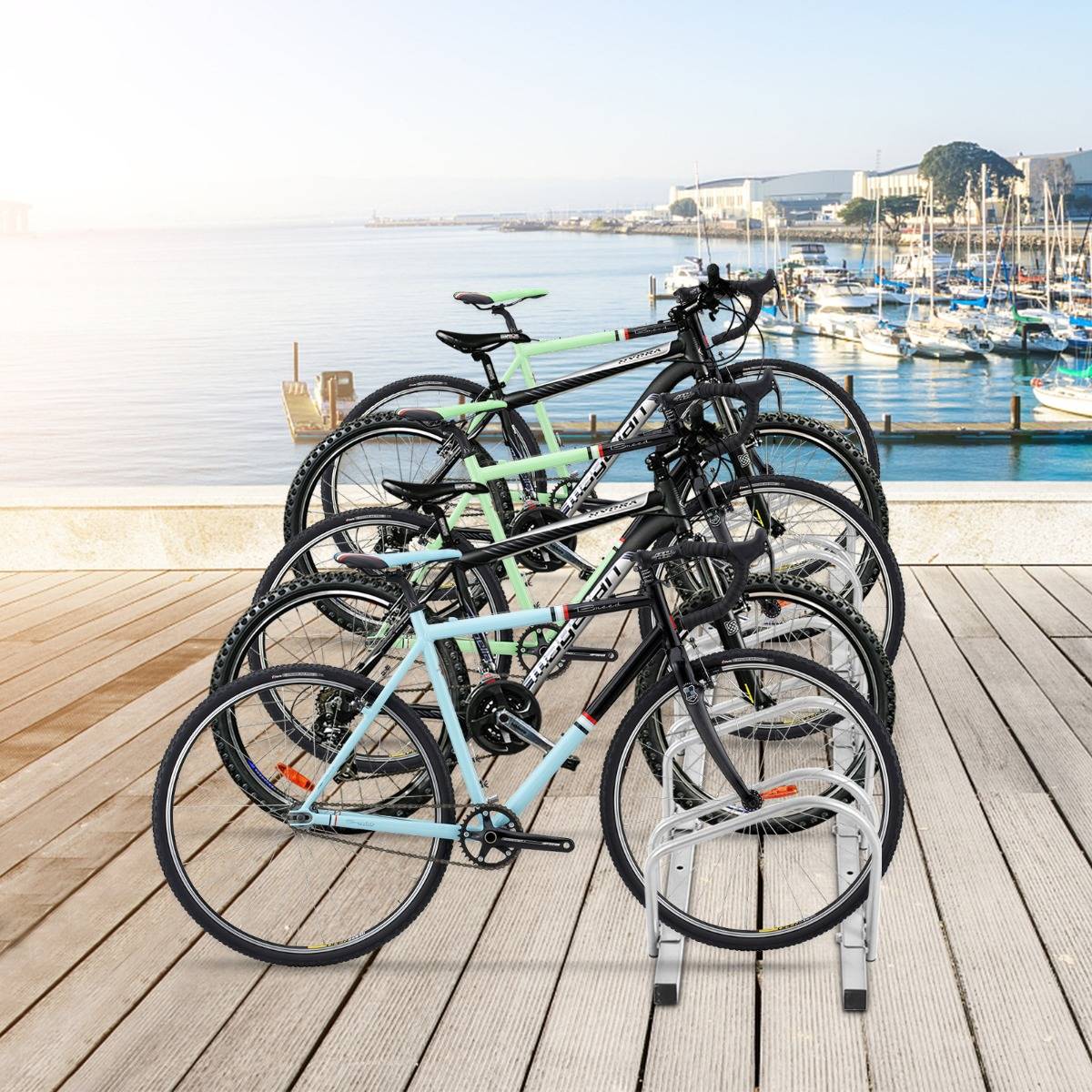 Râtelier pour 5 Vélo en Acier Revêtu Fixation au Sol ou au Mur pour Extérieur et Intérieur 150 x 32,5 x 26CM Argent - Image 2
