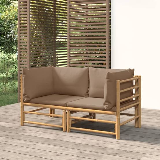 Canapés d'angle de jardin avec coussins taupe 2 pcs | Canapé D'extérieur | Sofa De Jardin bambou Maison Chic - Image 2