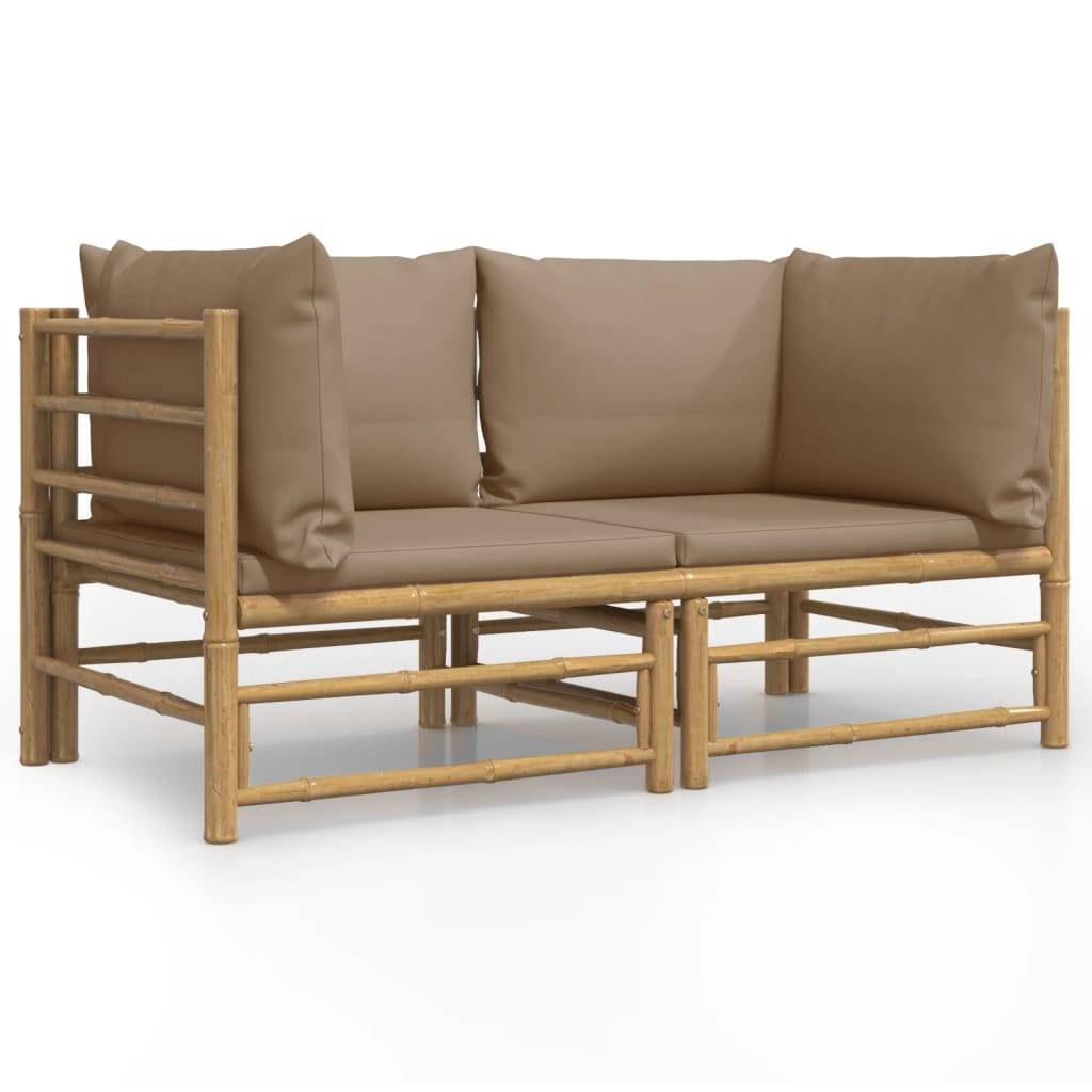 Canapés d'angle de jardin avec coussins taupe 2 pcs | Canapé D'extérieur | Sofa De Jardin bambou Maison Chic - Image 1