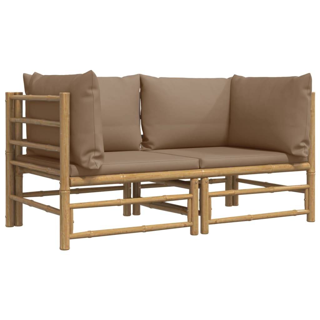 Canapés d'angle de jardin avec coussins taupe 2 pcs | Canapé D'extérieur | Sofa De Jardin bambou Maison Chic - Image 3