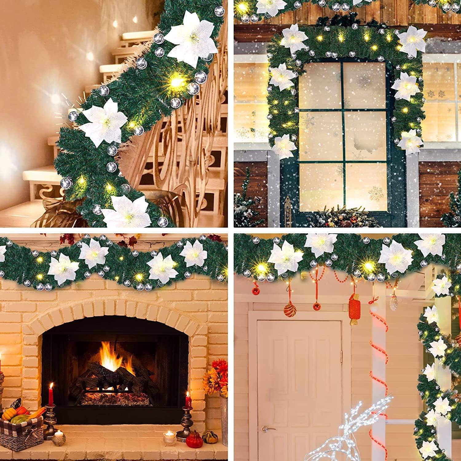 Couronne de Noël à LED de 2,7 m, guirlande en rotin artificiel suspendue pour porte d'entrée, cheminée, décoration d'escalier. - Image 4