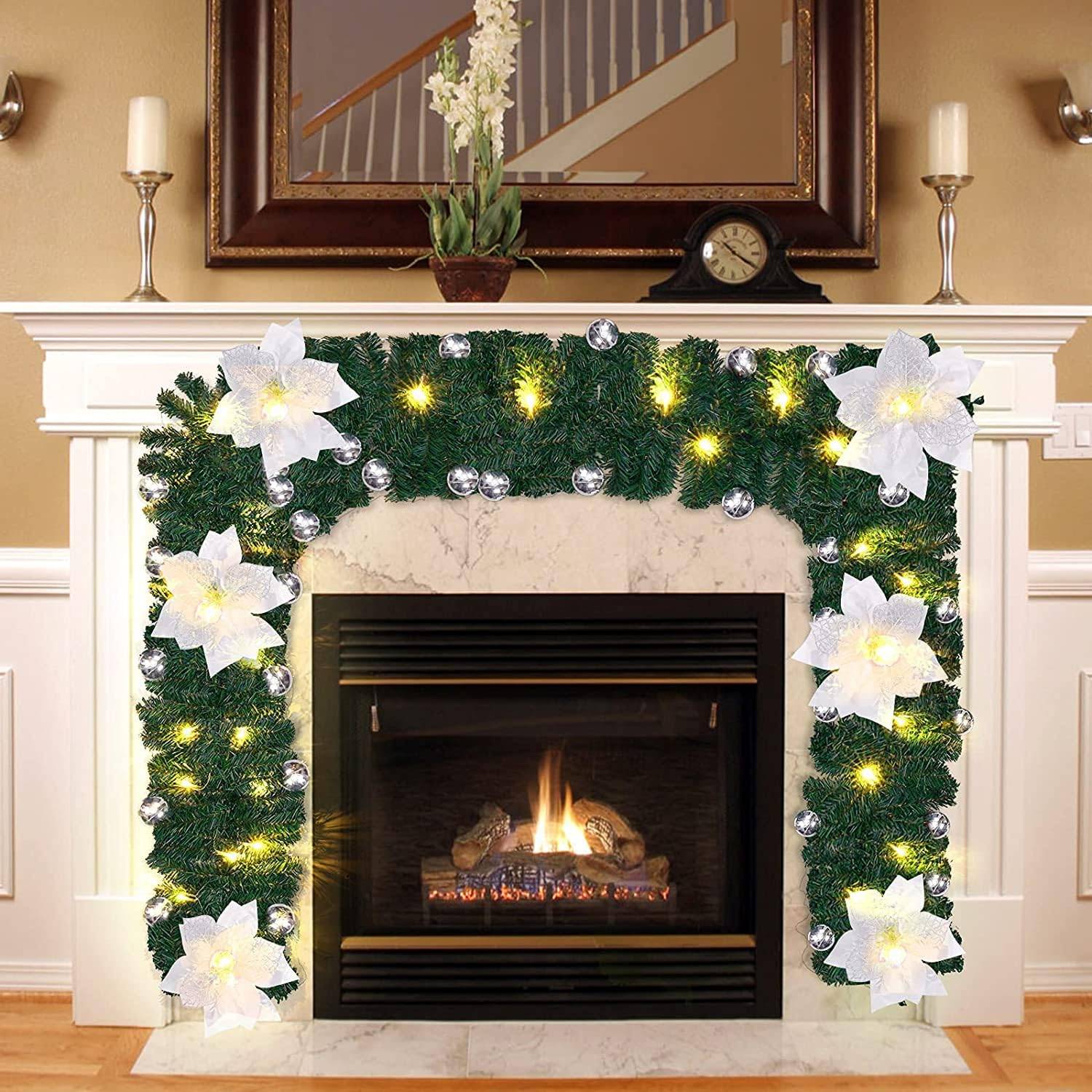 Couronne de Noël à LED de 2,7 m, guirlande en rotin artificiel suspendue pour porte d'entrée, cheminée, décoration d'escalier. - Image 3