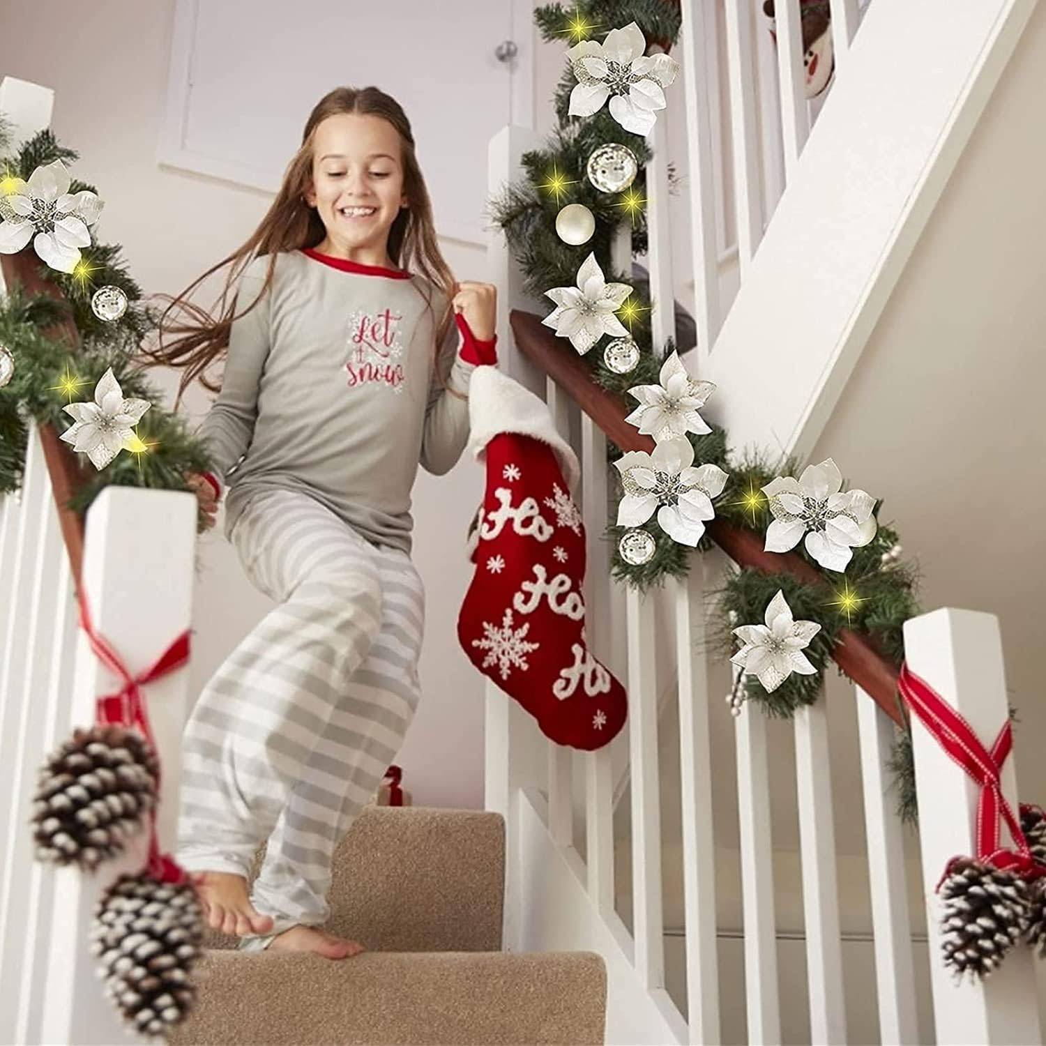 Couronne de Noël à LED de 2,7 m, guirlande en rotin artificiel suspendue pour porte d'entrée, cheminée, décoration d'escalier. - Image 5
