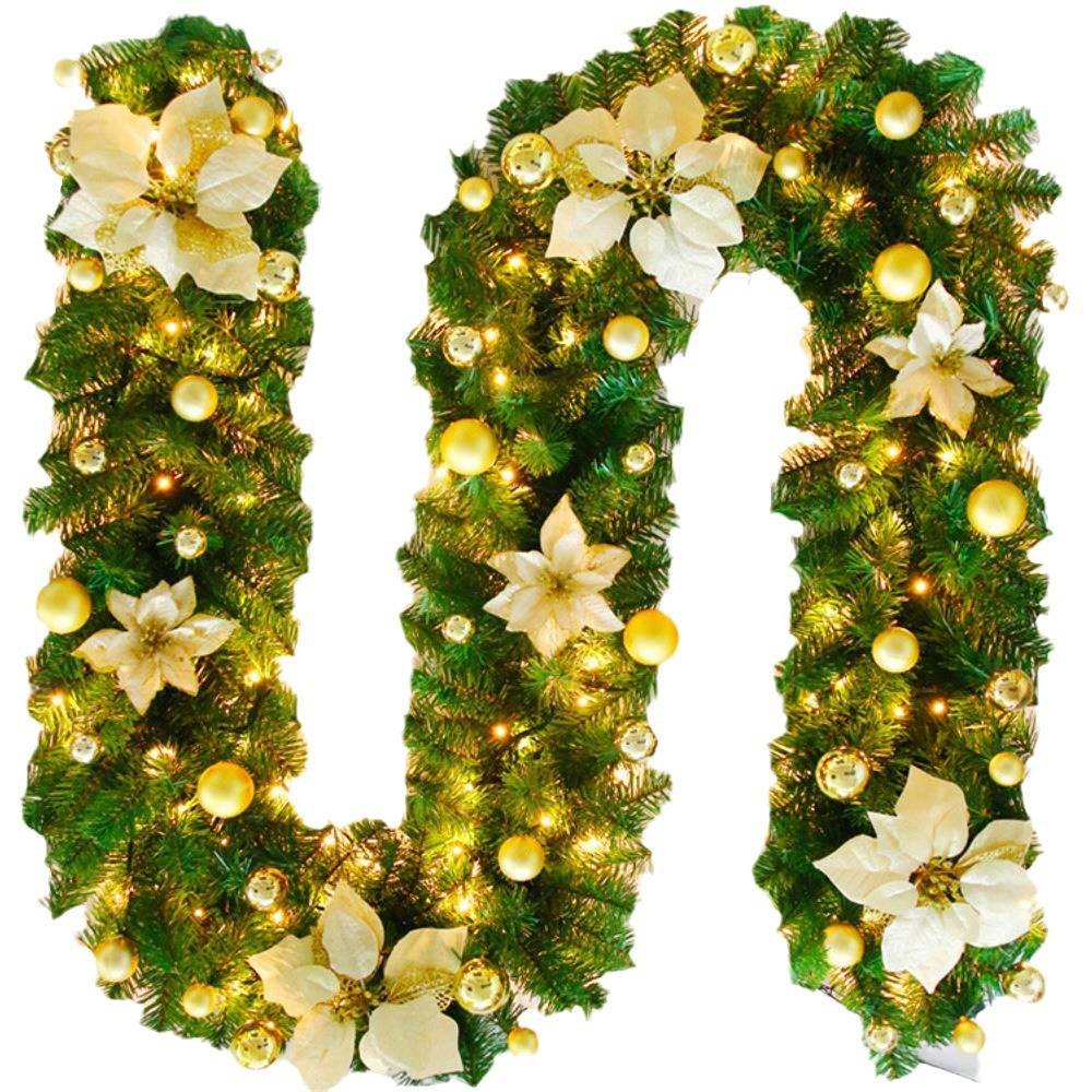 Couronne de Noël à LED de 2,7 m, guirlande en rotin artificiel suspendue pour porte d'entrée, cheminée, décoration d'escalier. - Image 1