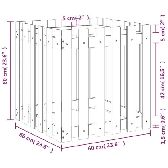 Vidaxl - Jardinière avec design de clôture-Pot de fleur-Bac à fleurs 60x60x60 cm pin imprégné - Image 9