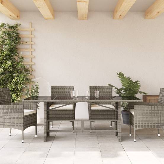 ComfortXL - Table de Jardin Grise 190x80 cm, Design Moderne en Résine Tressée et Plateau de Verre – ComfortXL Outdoor Living - Image 3