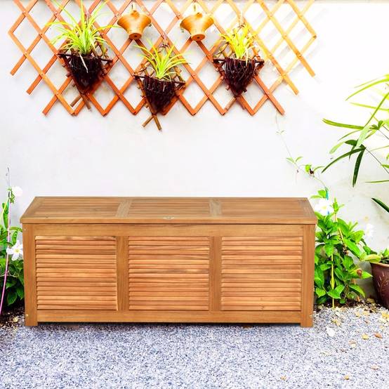 Malle en Bois d’Acacia Coffre Boîte de Rangement 120 x 45 x 45 cm Charge Max 150KG pour Terrasse Jardin ou Cour Nature - Image 2