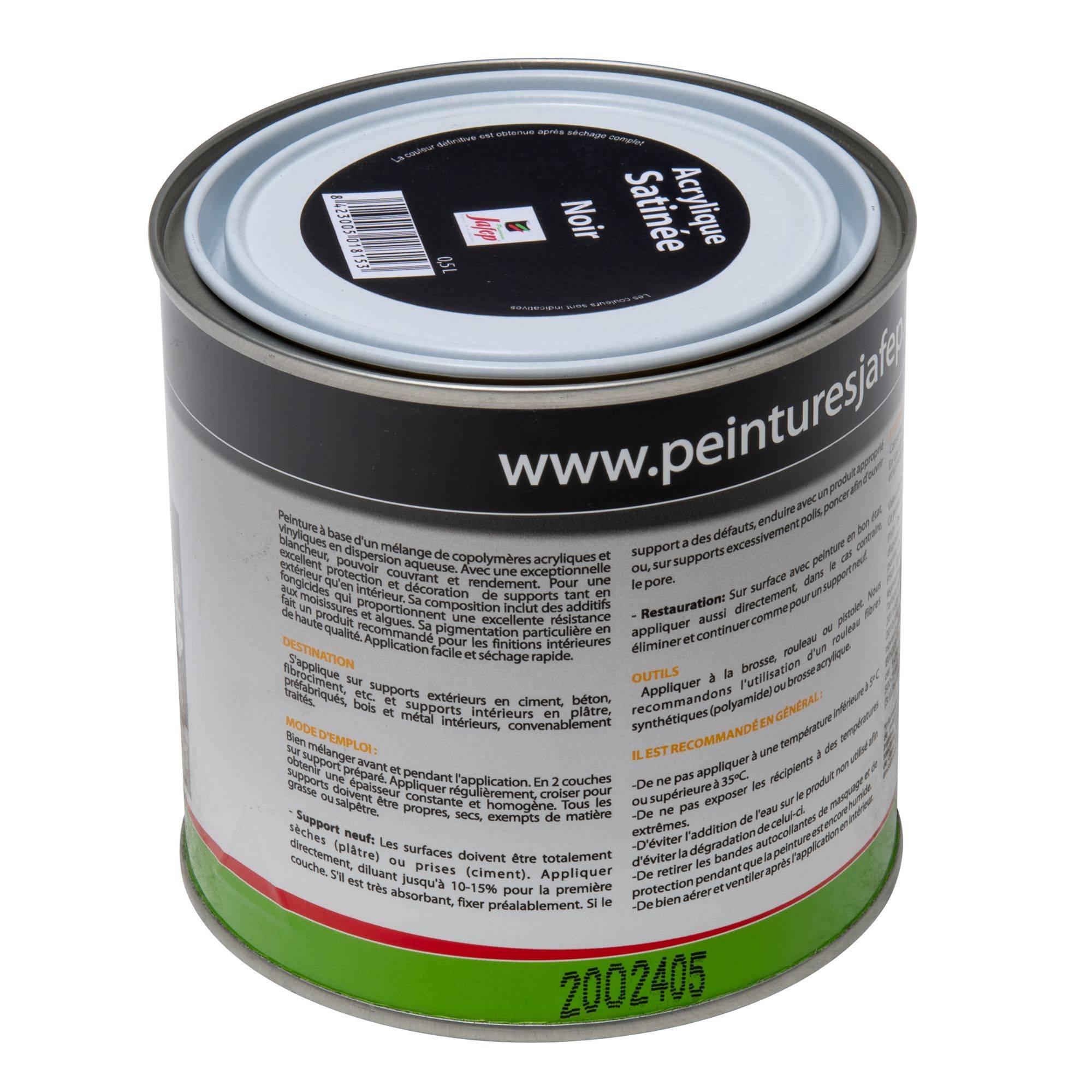 Peinture acrylique satinée noir Jafep - 0,5 L - Image 3