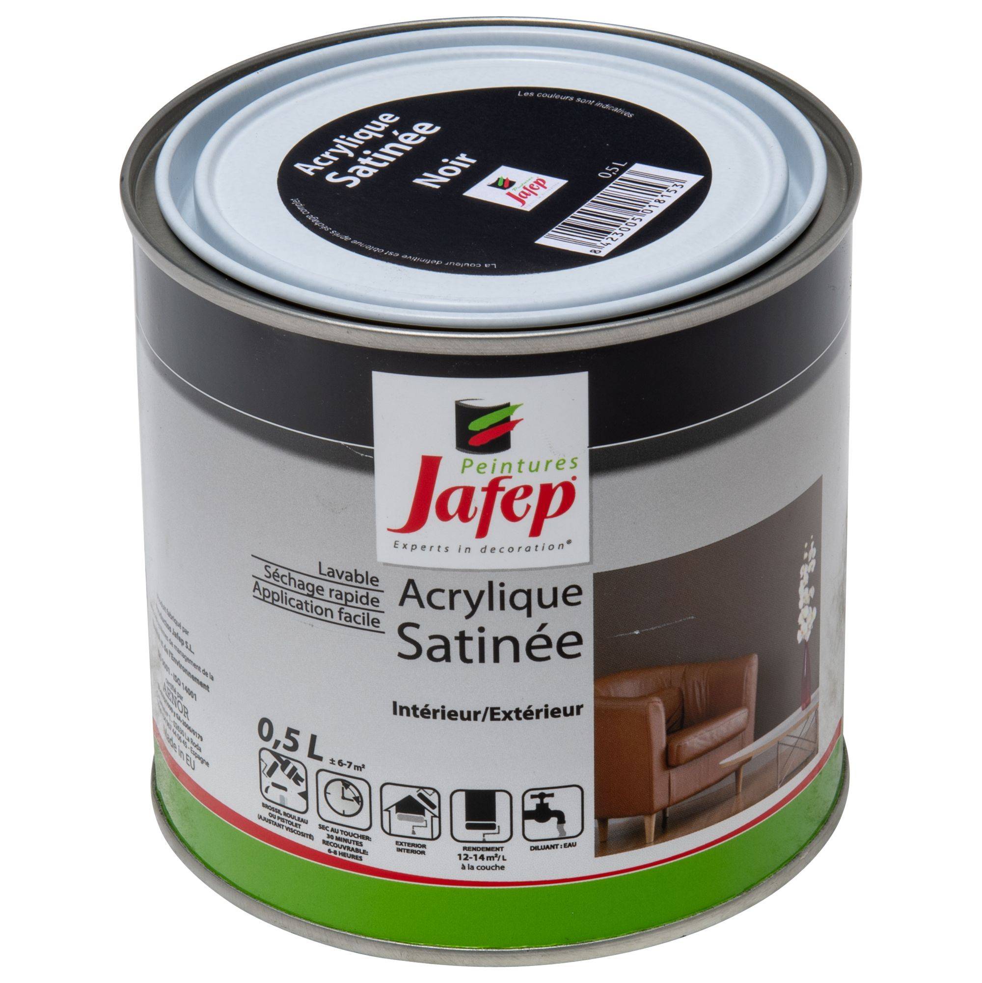 Peinture acrylique satinée noir Jafep - 0,5 L - Image 2