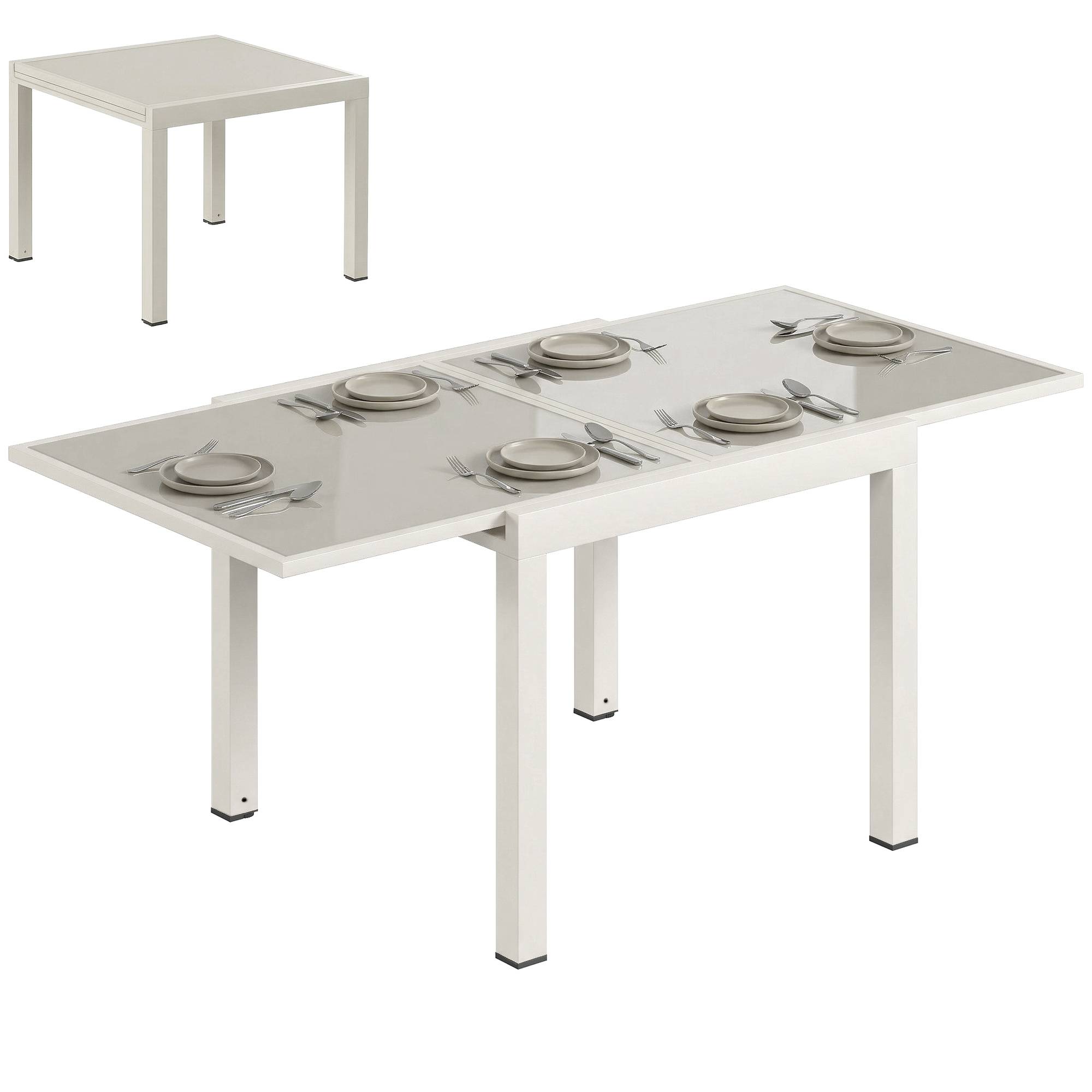 Table de jardin extensible aluminium extérieur 8 places verre crème - ComfortXL Outdoor Living - Image 1