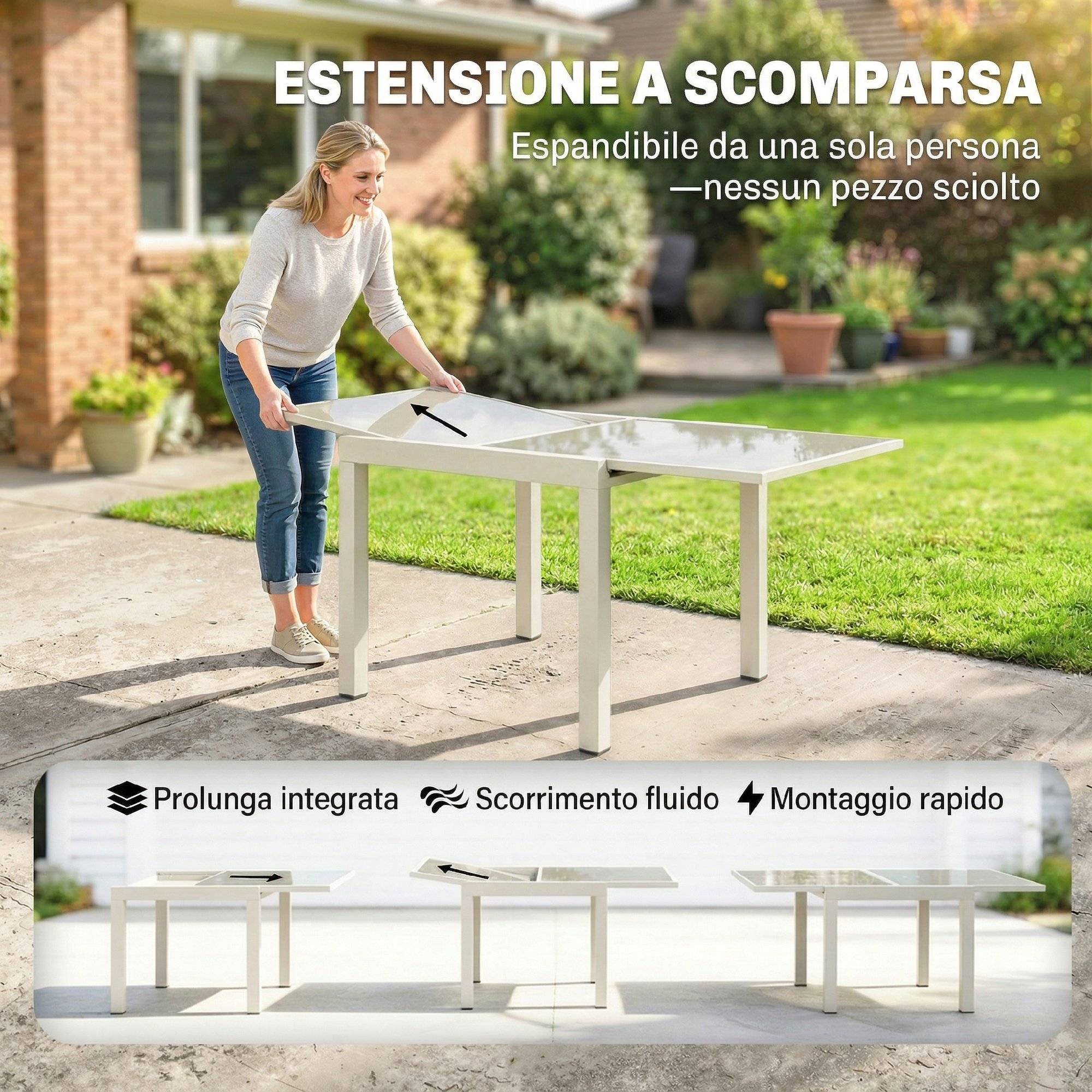 Table de jardin extensible aluminium extérieur 8 places verre crème - ComfortXL Outdoor Living - Image 9
