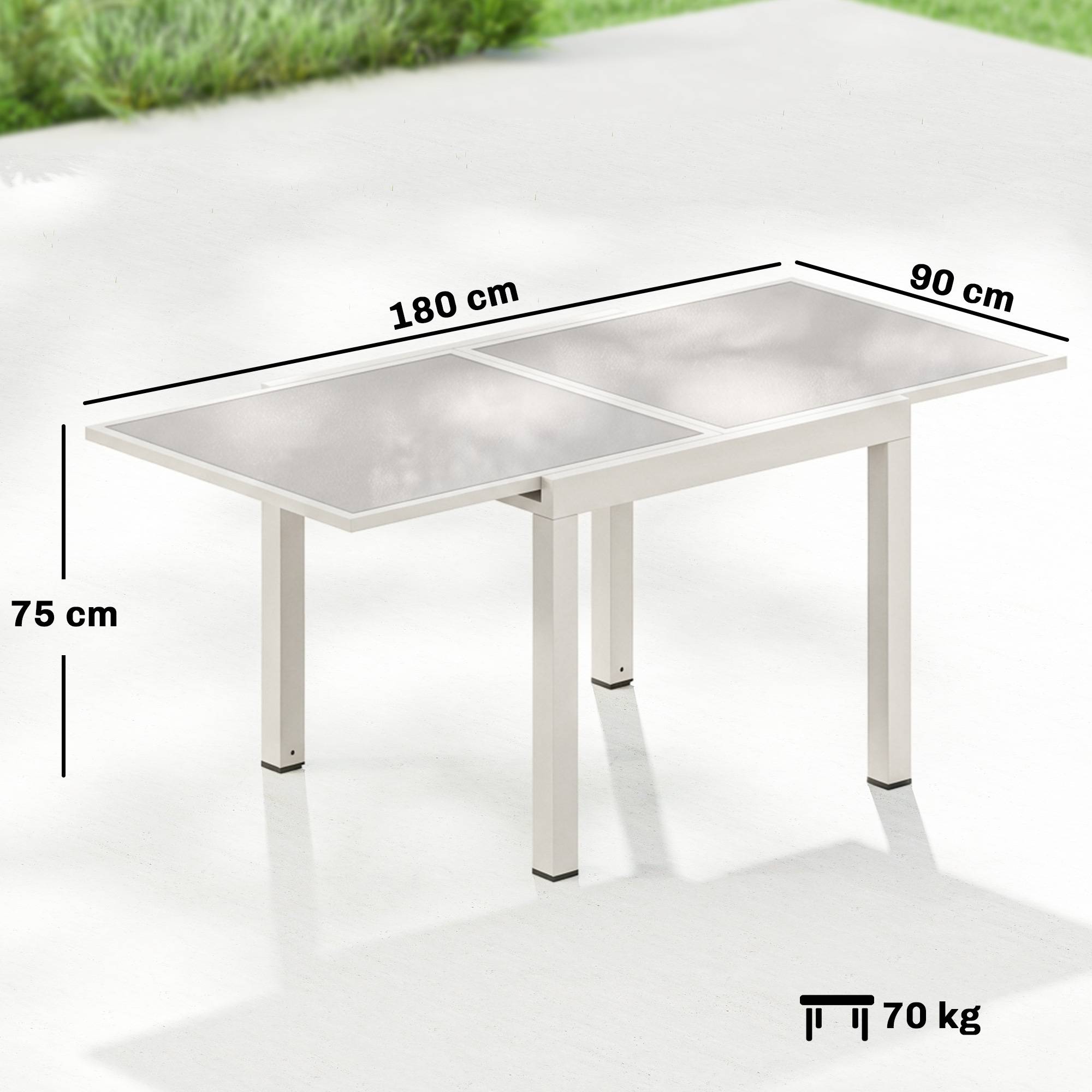 Table de jardin extensible aluminium extérieur 8 places verre crème - ComfortXL Outdoor Living - Image 5