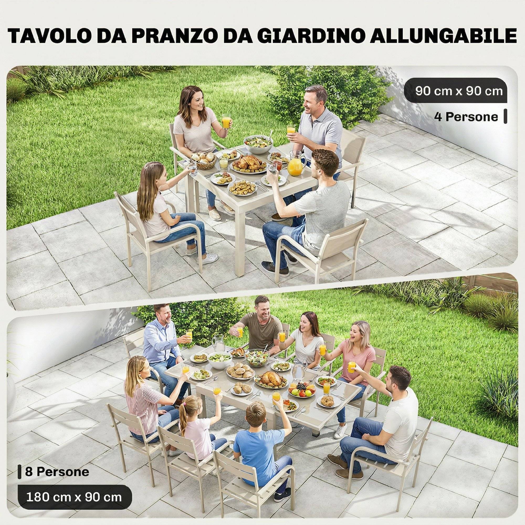 Table de jardin extensible aluminium extérieur 8 places verre crème - ComfortXL Outdoor Living - Image 6