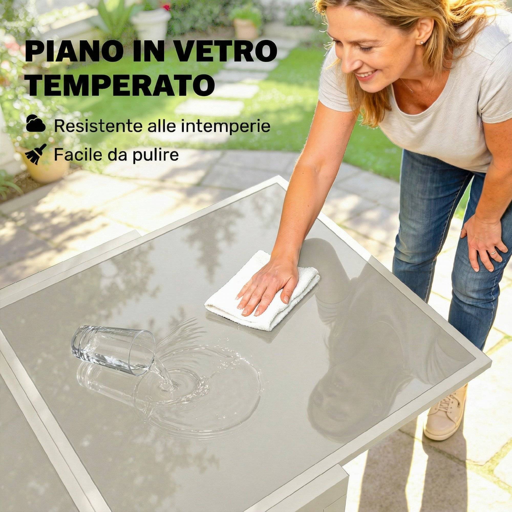 Table de jardin extensible aluminium extérieur 8 places verre crème - ComfortXL Outdoor Living - Image 8