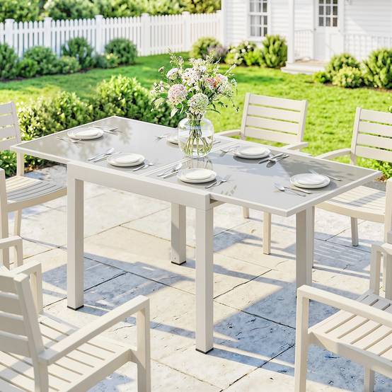 Table de jardin extensible aluminium extérieur 8 places verre crème - ComfortXL Outdoor Living - Image 4