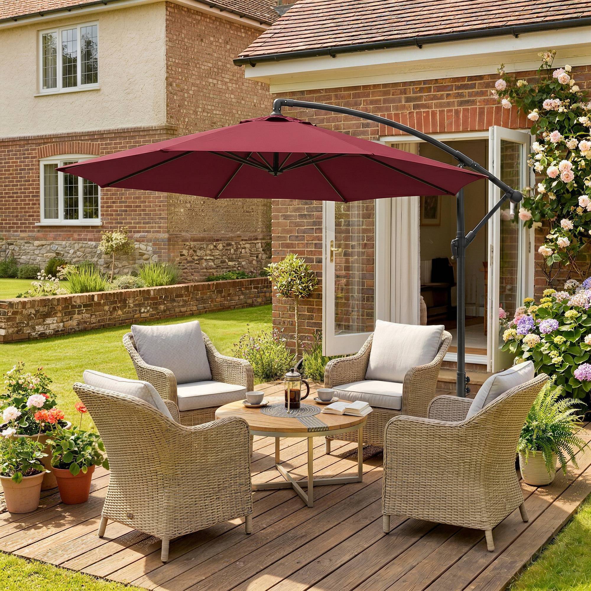 Parasol de jardin 3 x 2,5 m avec bras inclinable et manivelle, rouge foncé - Image 10