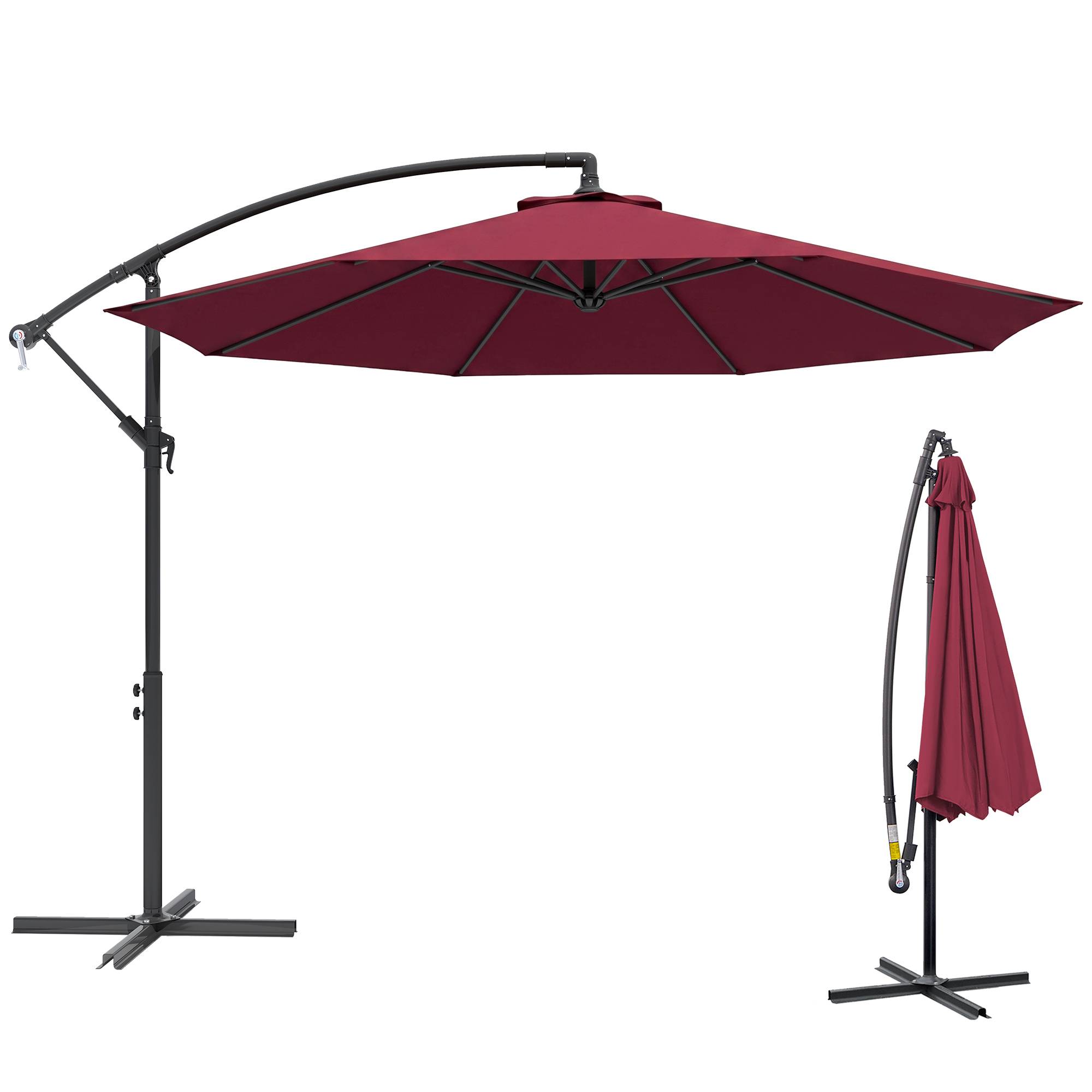 Parasol de jardin 3 x 2,5 m avec bras inclinable et manivelle, rouge foncé - Image 1