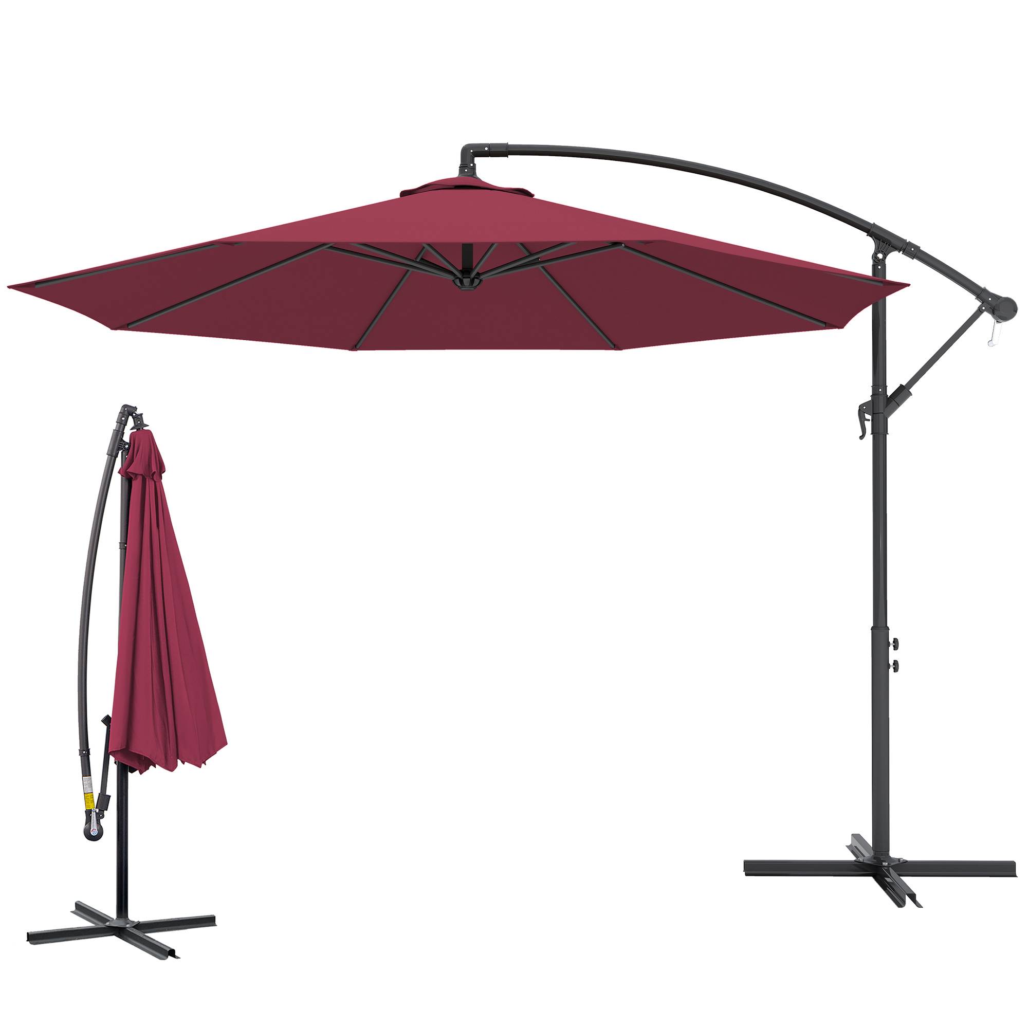 Parasol de jardin 3 x 2,5 m avec bras inclinable et manivelle, rouge foncé - Image 2