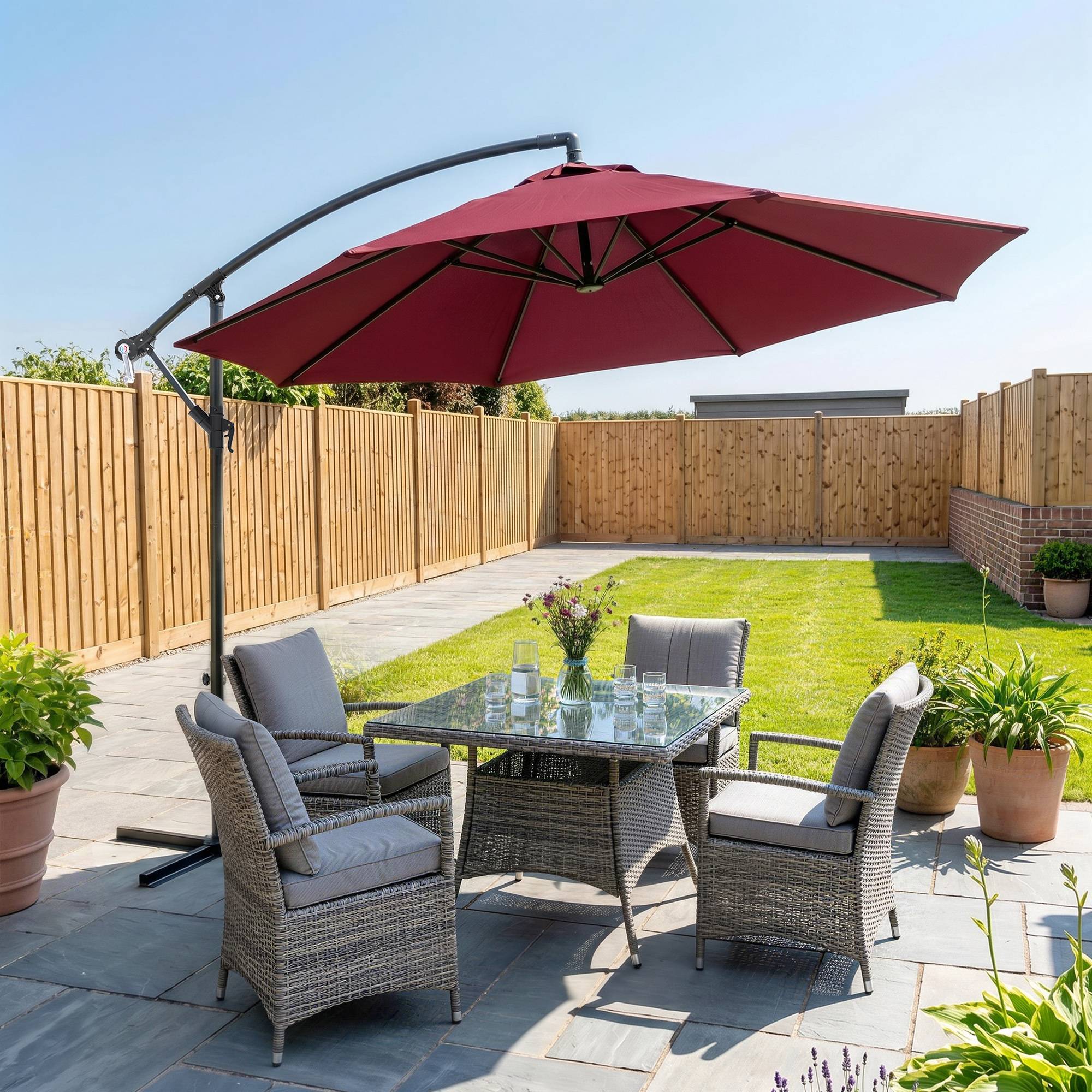 Parasol de jardin 3 x 2,5 m avec bras inclinable et manivelle, rouge foncé - Image 3