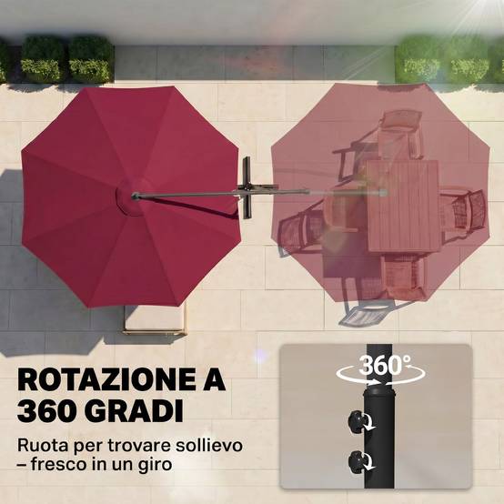 Parasol de jardin 3 x 2,5 m avec bras inclinable et manivelle, rouge foncé - Image 8