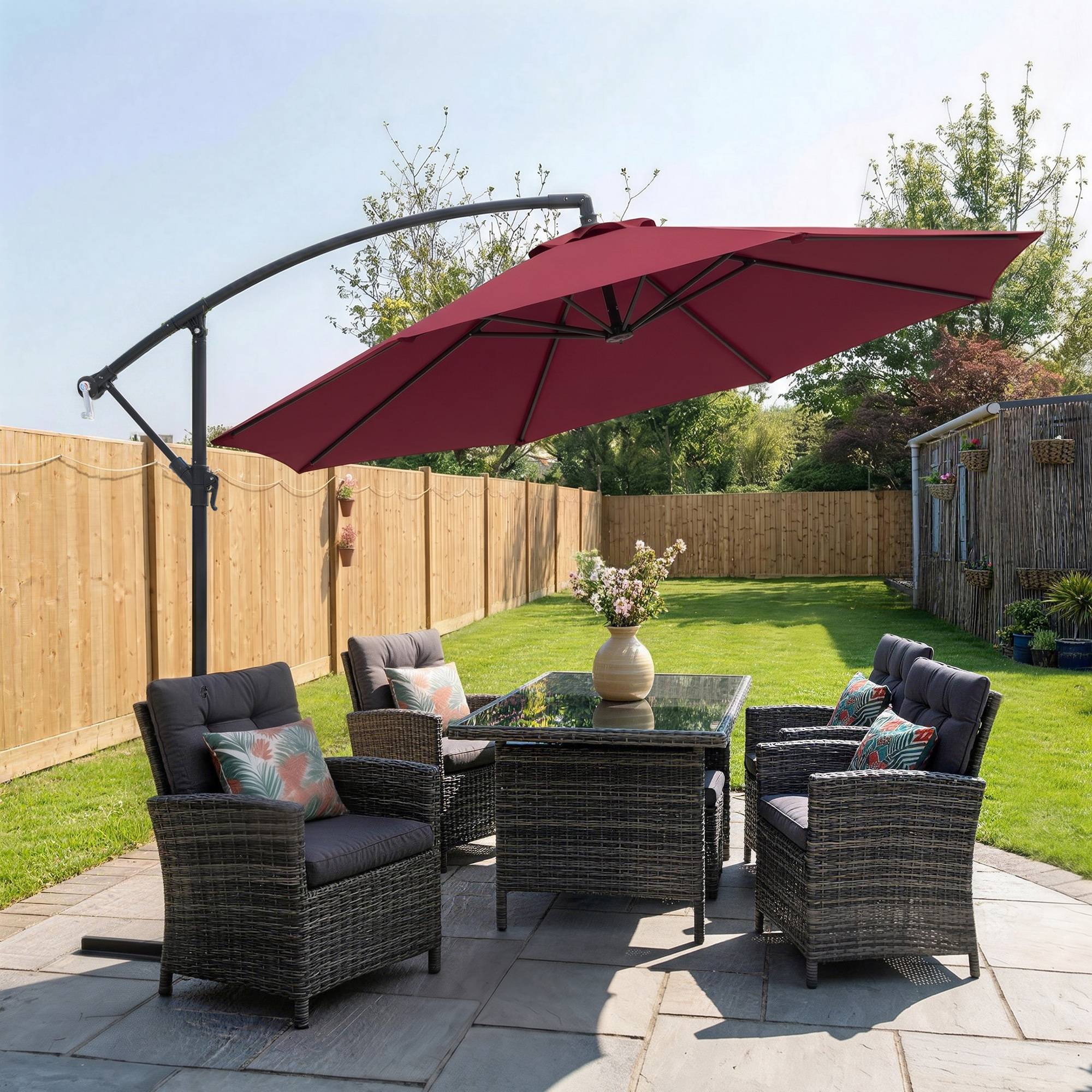 Parasol de jardin 3 x 2,5 m avec bras inclinable et manivelle, rouge foncé - Image 4