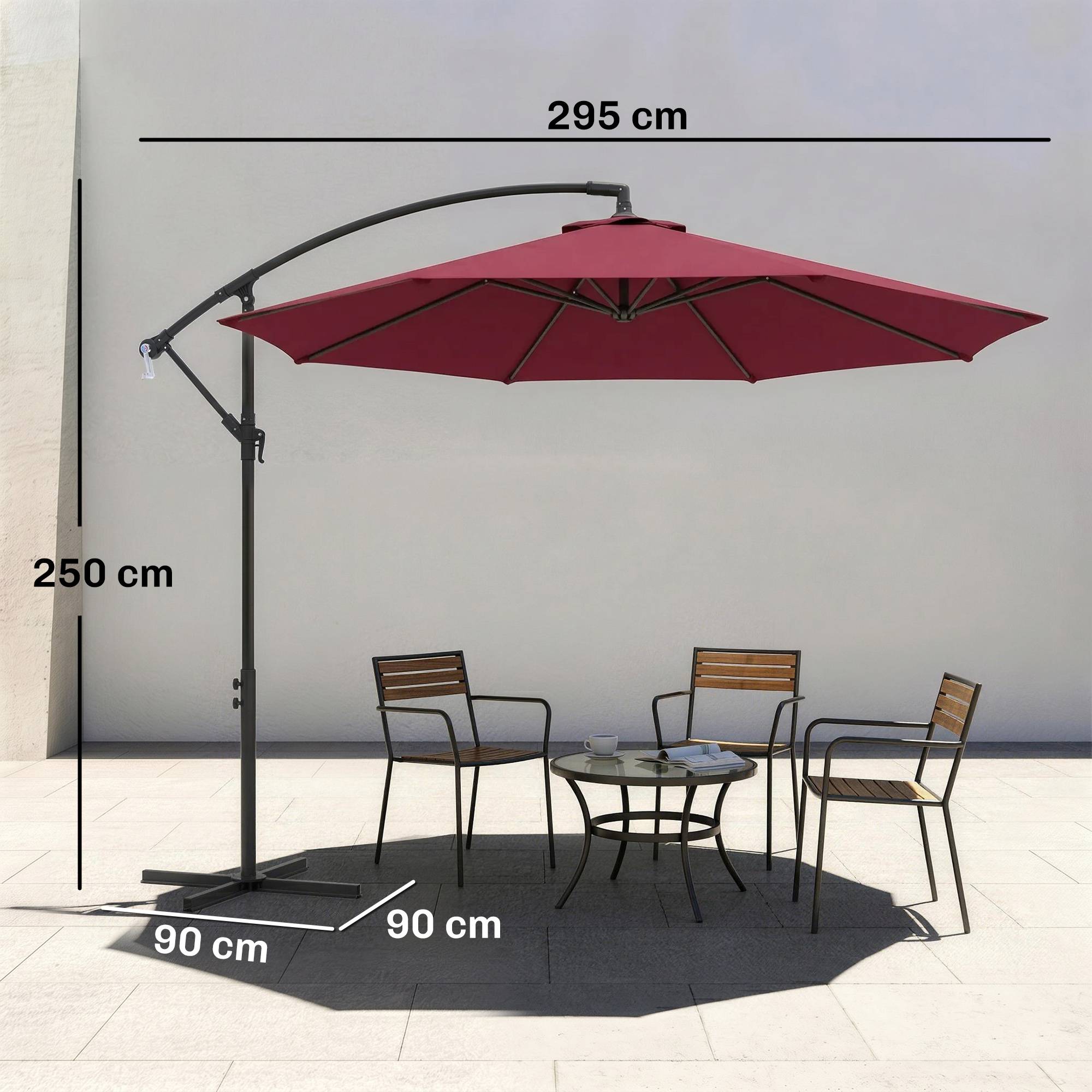 Parasol de jardin 3 x 2,5 m avec bras inclinable et manivelle, rouge foncé - Image 5