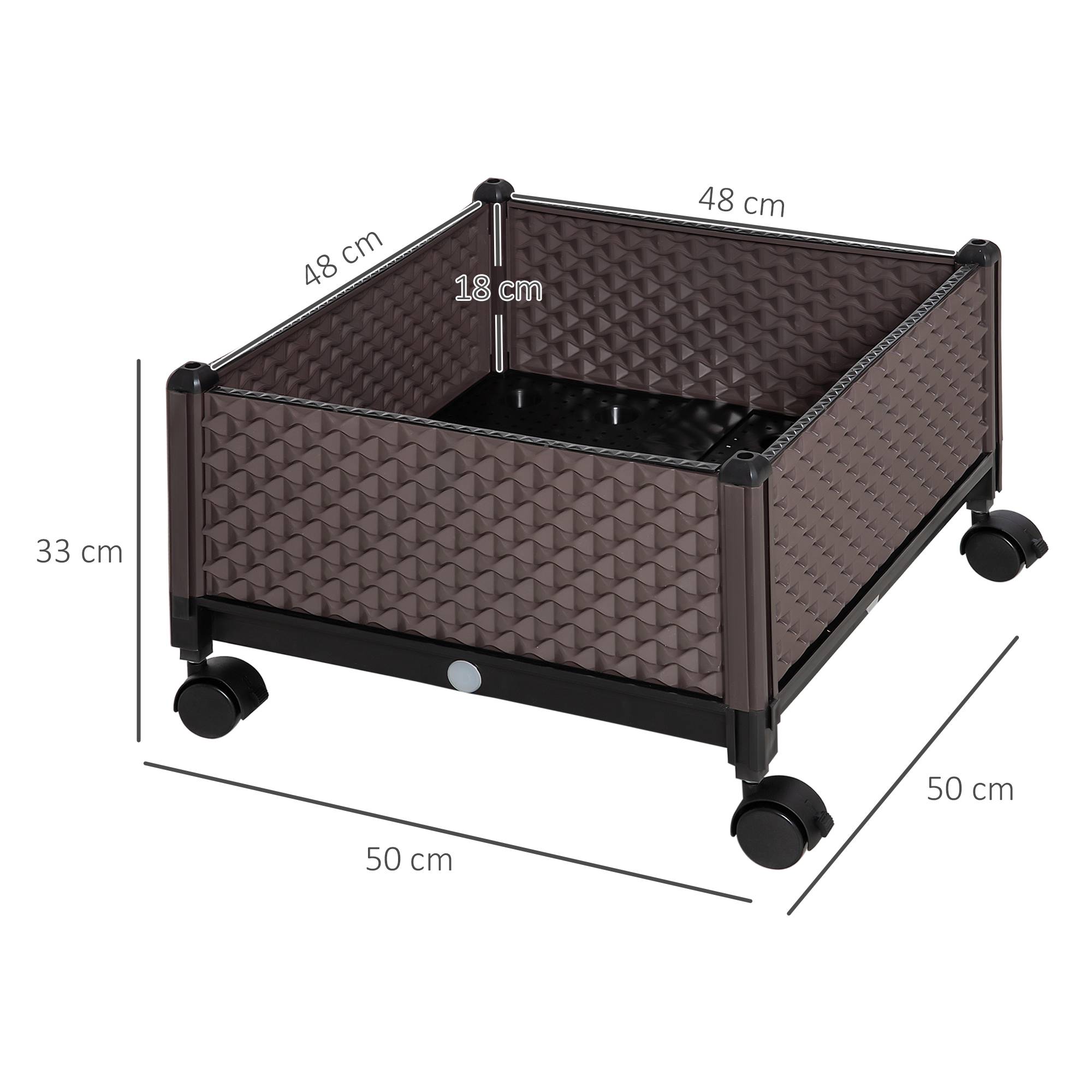 Sans Marque - Pot fleurs plastique roulettes drainage extérieur 50x50x33 cm Marron - Image 5