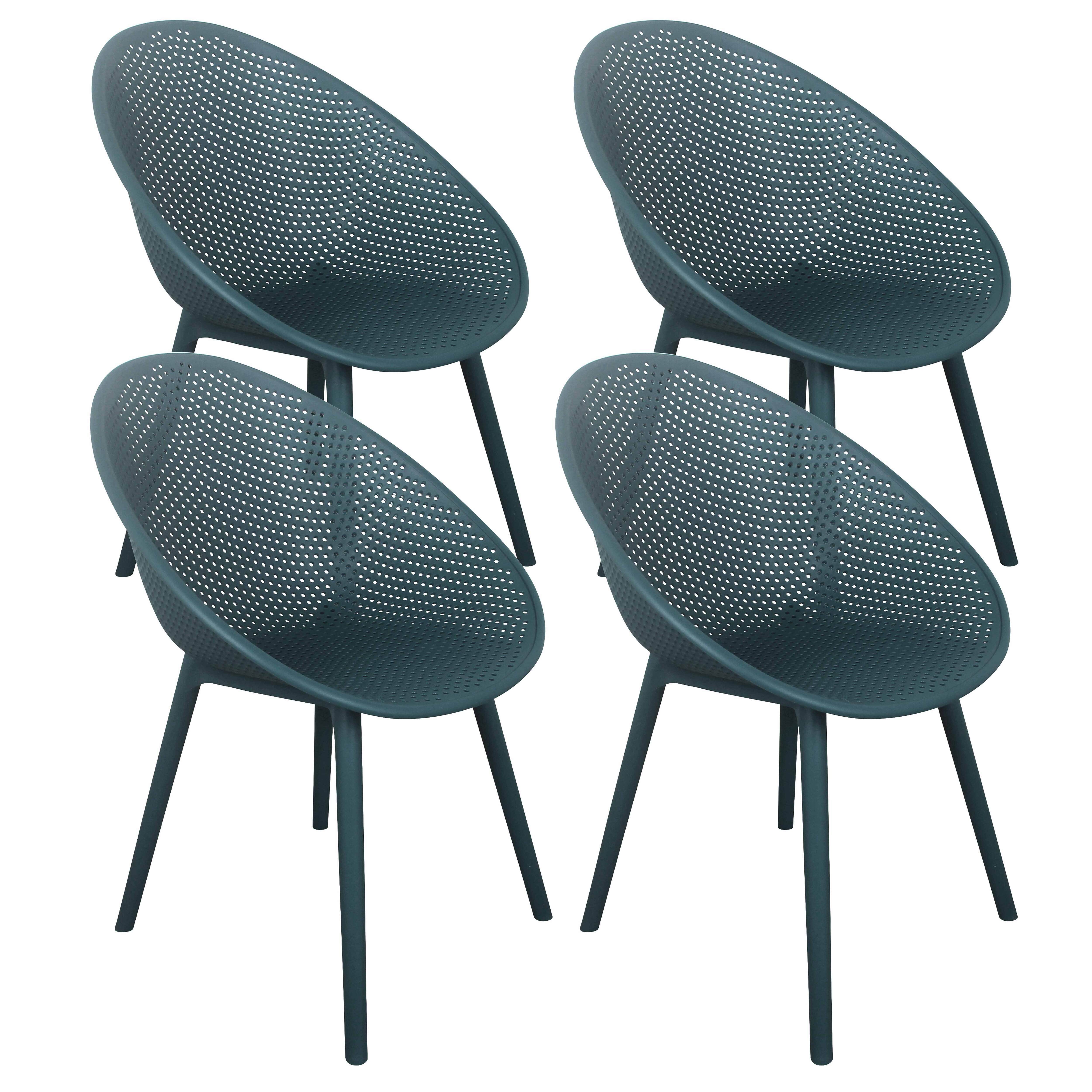 Oviala - Lot de 4 chaises de terrasse en plastique bleu canard Buda - Oviala - Image 1
