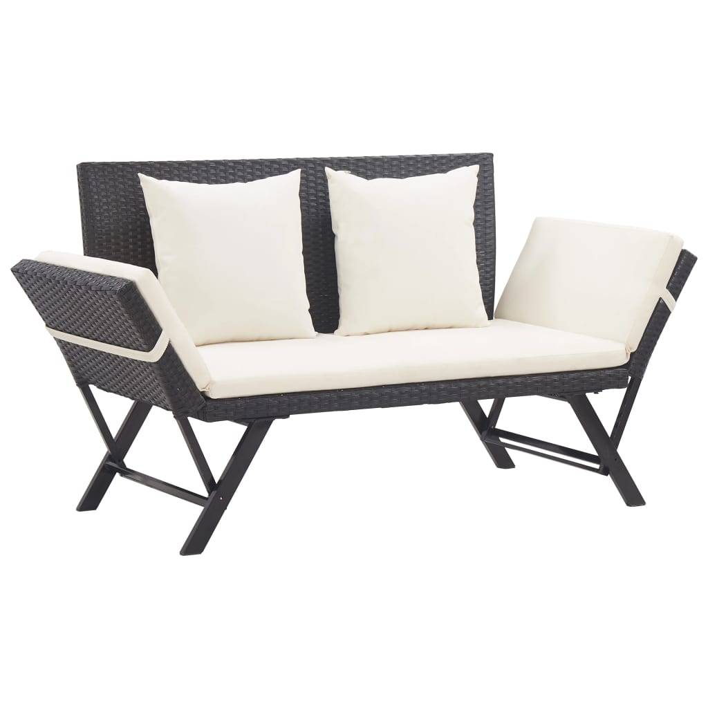 Canapé Lit de Jardin Convertible Résine Tressée Coussins Déhoussables Noir 176 cm – ComfortXL Outdoor Living - Image 1
