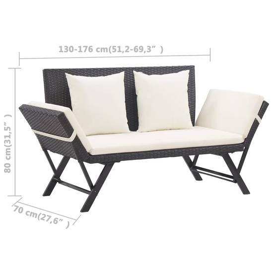 Canapé Lit de Jardin Convertible Résine Tressée Coussins Déhoussables Noir 176 cm – ComfortXL Outdoor Living - Image 10