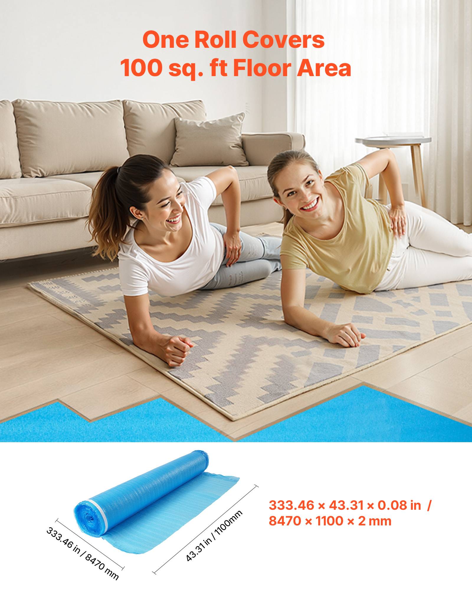 Vevor - VEVOR Sous-couche parquet 3x9,3 m² 2 mm, mousse EPE, film PE imperméable, isolation acoustique et anti-humidité. - Image 2