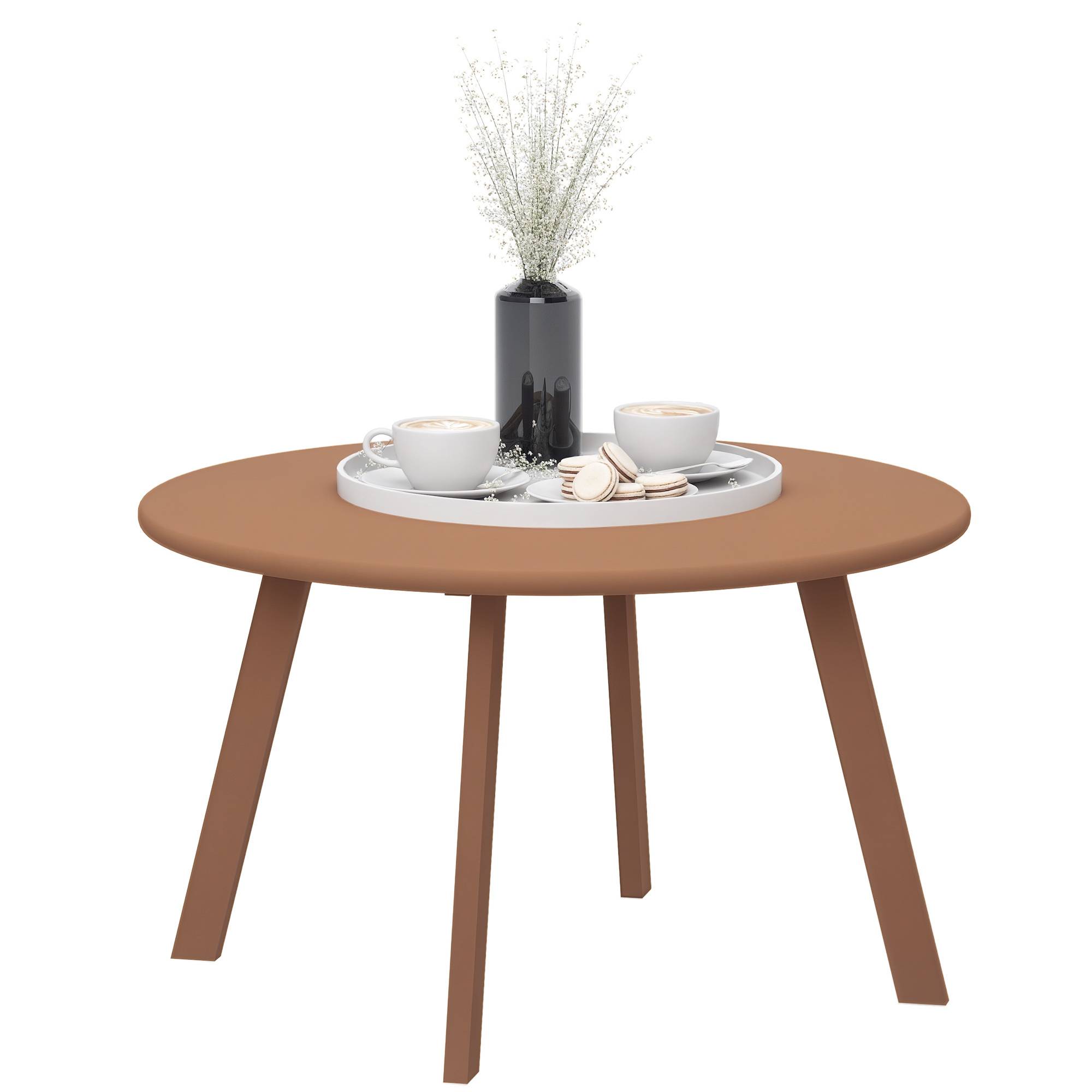 Sans Marque - Petite table basse ronde, table d'appoint avec patins antidérapants, cadre en métal, pour jardin, Ø 70 x 42 cm, orange - Image 1