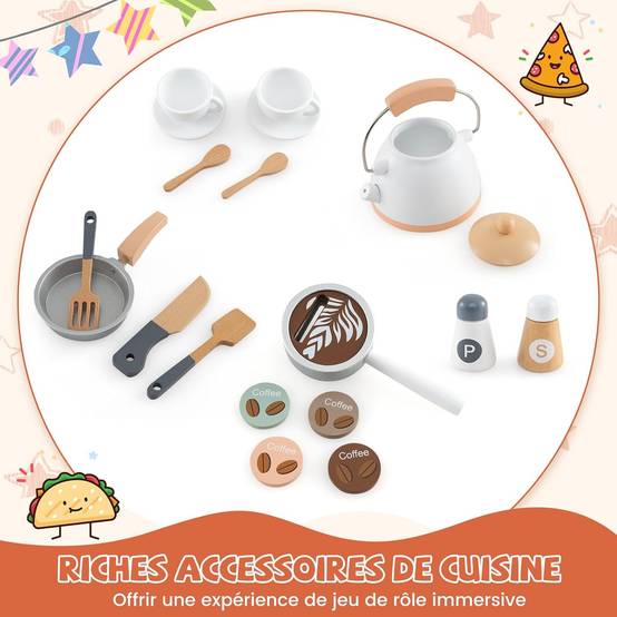 Costway Cuisine de Jeu pour Enfants, Ensemble de Cuisine en Bois avec Lumières et Sons Réalistes Noir Costway Cuisine de Jeu pour Enfants, Ensemble de Cuisine en Bois avec Lumières et Sons Réalistes Noir