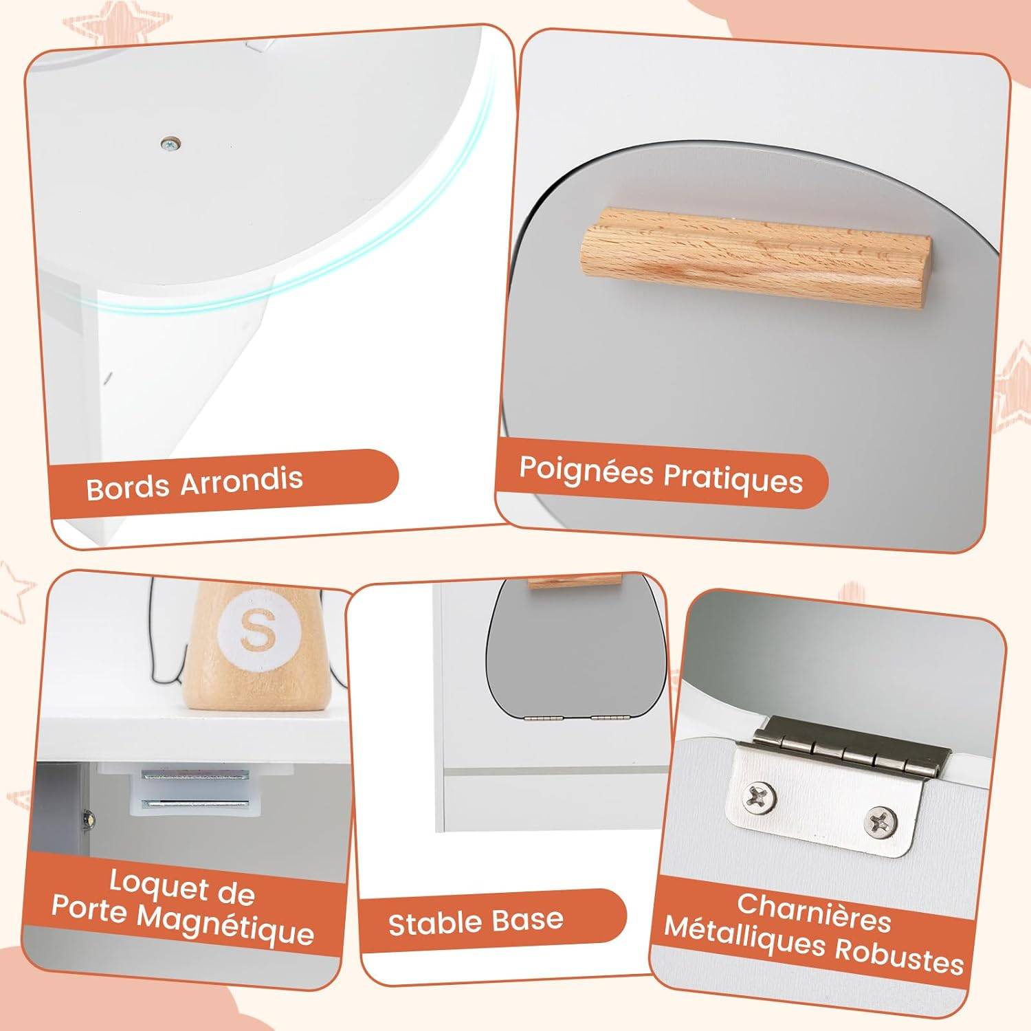 COSTWAY Cuisine Enfant avec Machine à Glaçons, Cafetière, Cuisine en Bois Enfant Montessori avec Lumières et Sons, Micro-Ondes, Four, Évier, Robinet, Tiroir, Armoire, 14 Accessoires, 3+ Ans (Blanc