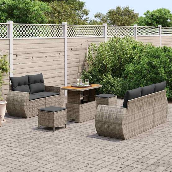 Canapé Détente 8 pcs Rotin Synthétique Gris Table Haute & Stockage Malin – ComfortXL Outdoor Living - Image 3
