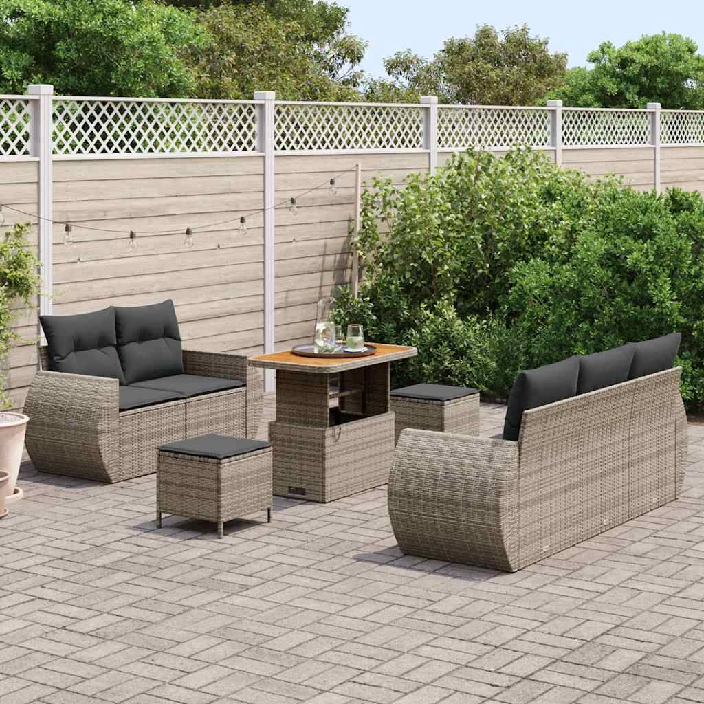 Canapé Détente 8 pcs Rotin Synthétique Gris Table Haute & Stockage Malin – ComfortXL Outdoor Living - Image 3