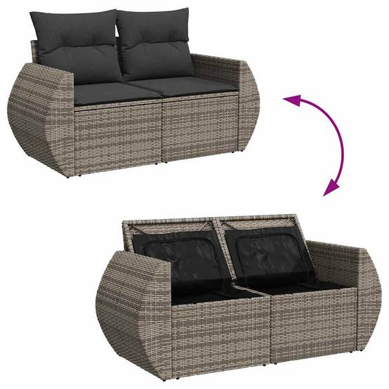 Canapé Détente 8 pcs Rotin Synthétique Gris Table Haute & Stockage Malin – ComfortXL Outdoor Living - Image 6
