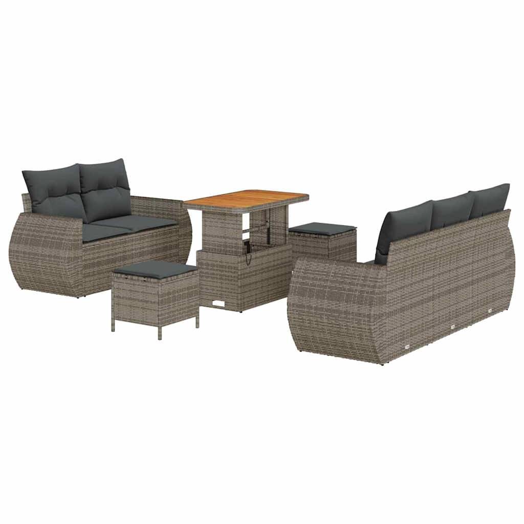 Canapé Détente 8 pcs Rotin Synthétique Gris Table Haute & Stockage Malin – ComfortXL Outdoor Living - Image 2