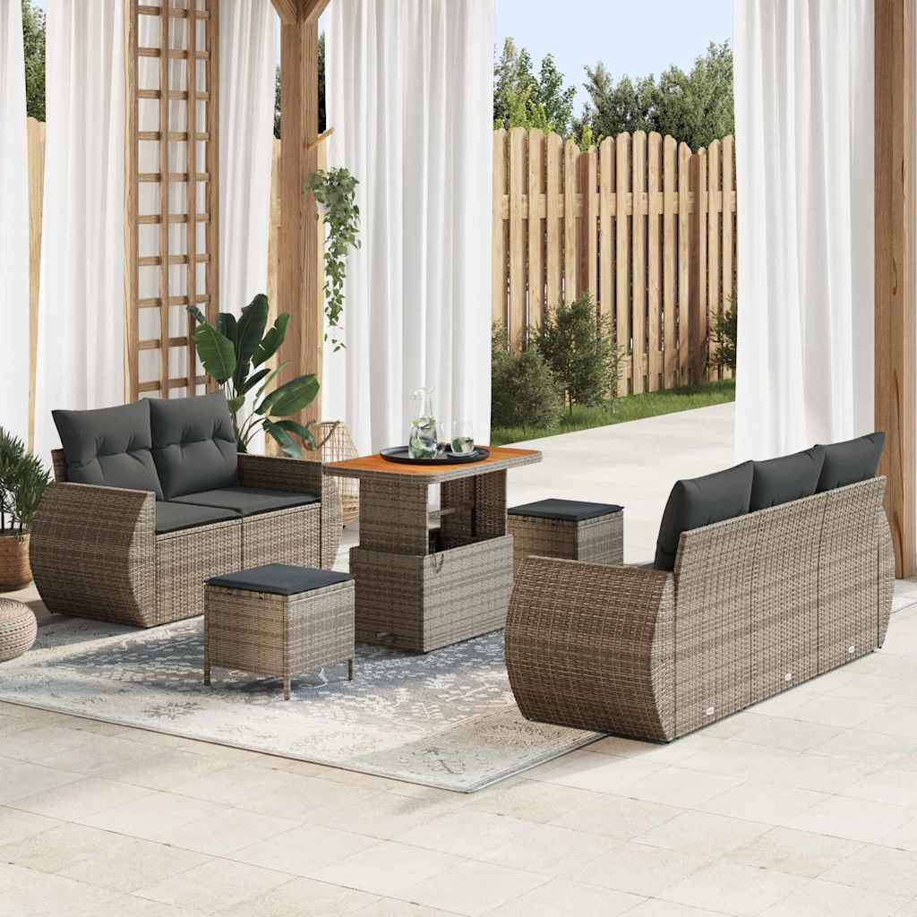 Canapé Détente 8 pcs Rotin Synthétique Gris Table Haute & Stockage Malin – ComfortXL Outdoor Living - Image 1