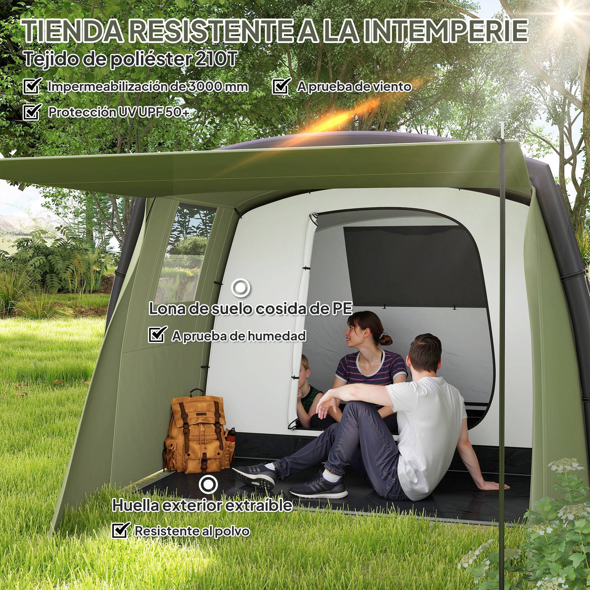 ComfortXL - Tente tunnel gonflable polyester pour 6 personnes imperméable anti-UV vert olive - ComfortXL Outdoor Living - Image 7