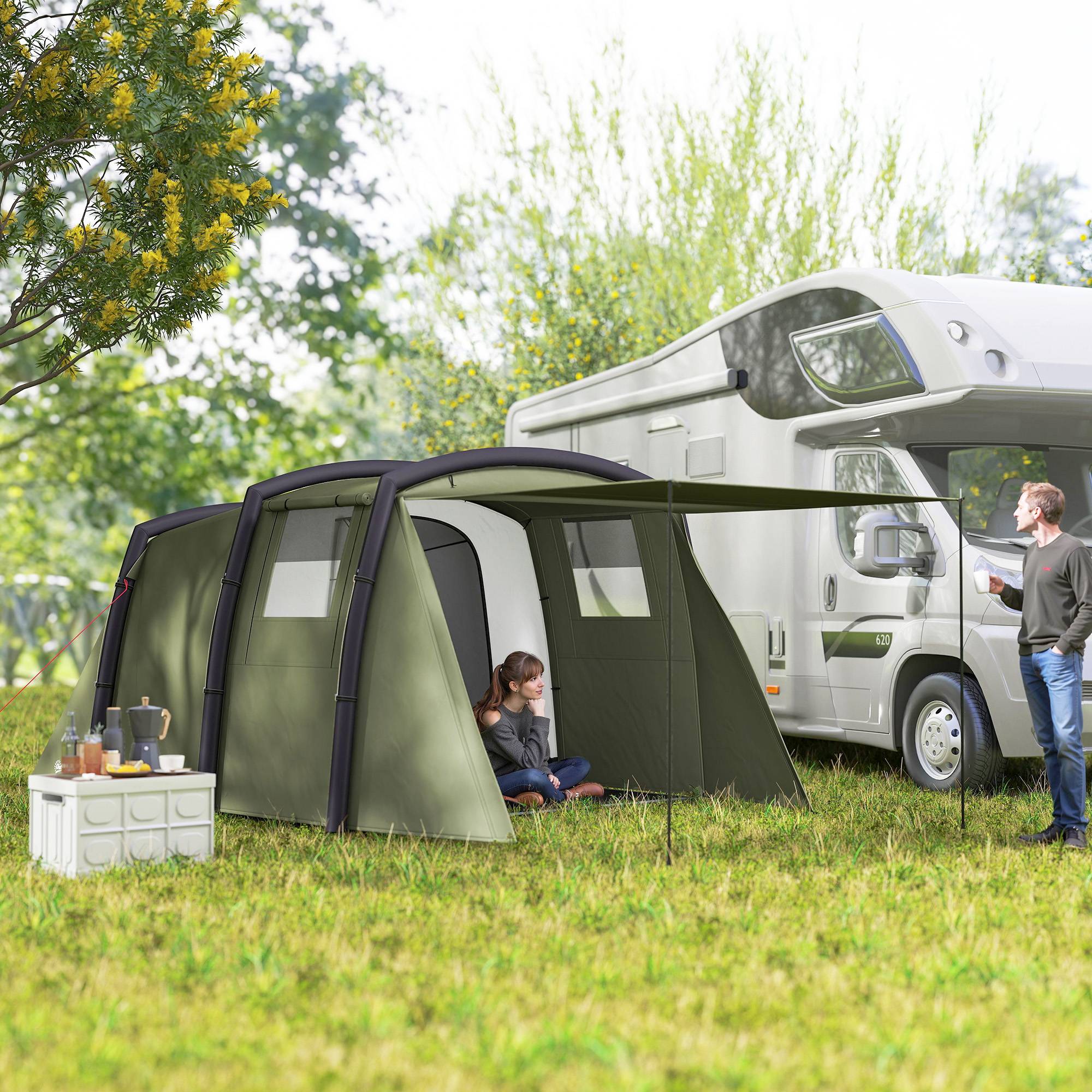 ComfortXL - Tente tunnel gonflable polyester pour 6 personnes imperméable anti-UV vert olive - ComfortXL Outdoor Living - Image 3