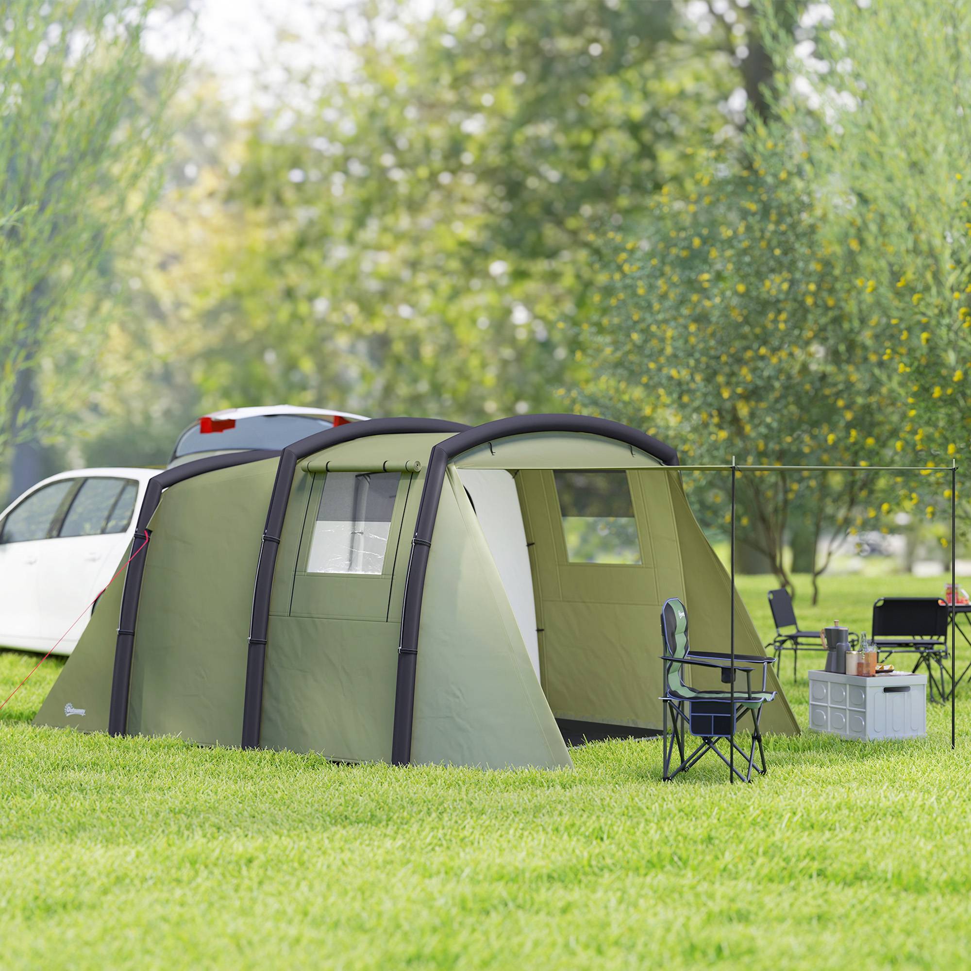 ComfortXL - Tente tunnel gonflable polyester pour 6 personnes imperméable anti-UV vert olive - ComfortXL Outdoor Living - Image 4