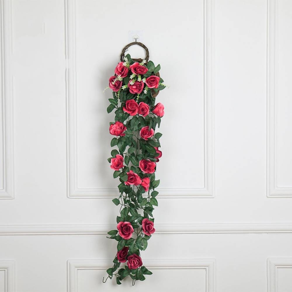 Décoration Murale Roses Artificielles Rouge Rosé avec Panier Bambou - Style Rustique pour Intérieur et Mariage - Lytech - Image 1
