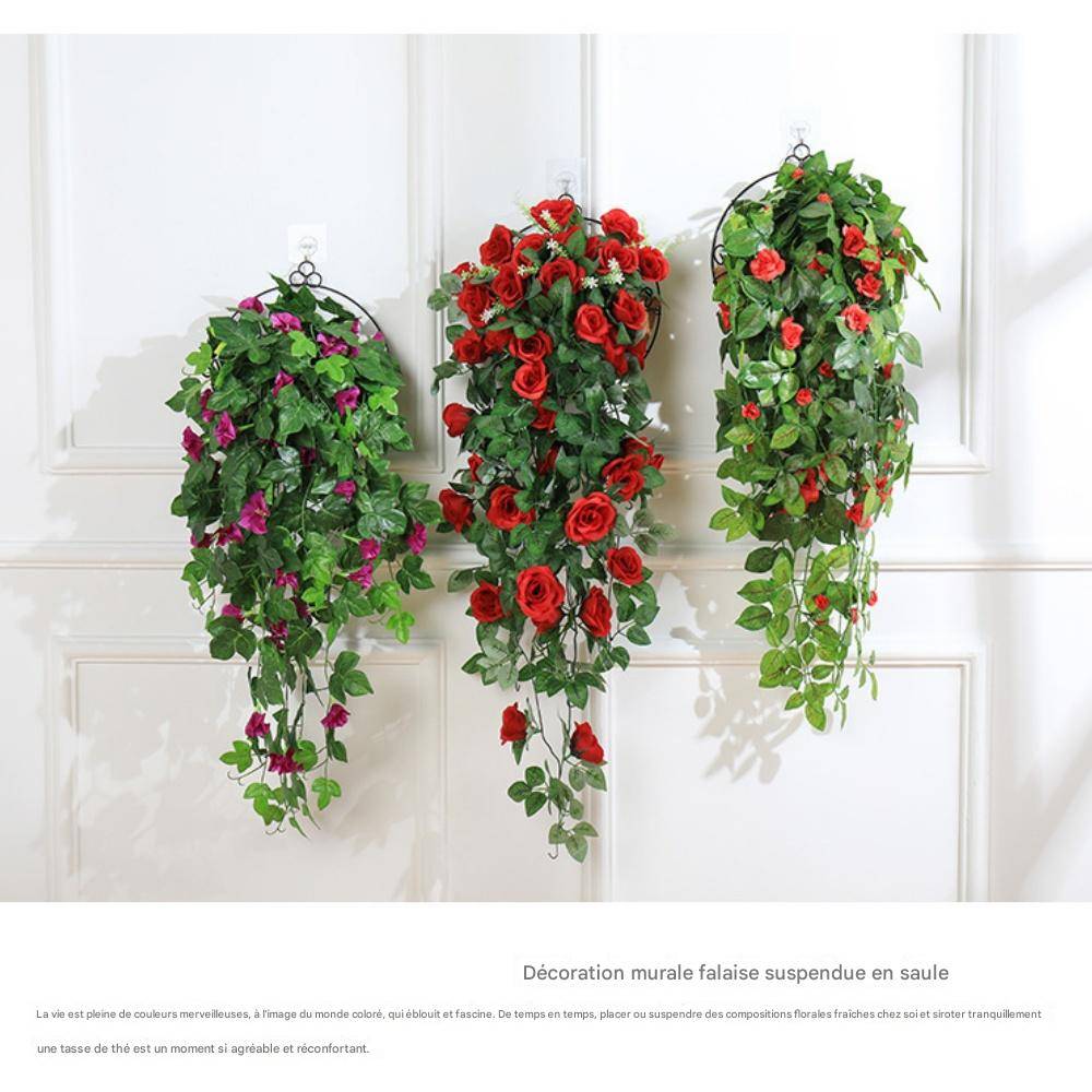 Décoration Murale Roses Artificielles Rouge Rosé avec Panier Bambou - Style Rustique pour Intérieur et Mariage - Lytech - Image 5