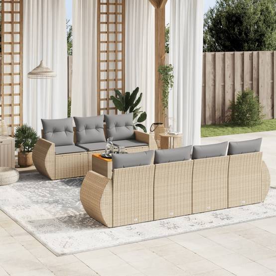 Salon de Jardin 8 Places Résine Tressée et Table Acacia Modulable avec Coffres de Rangement Terrasse Beige – ComfortXL Outdoor Living - Image 1