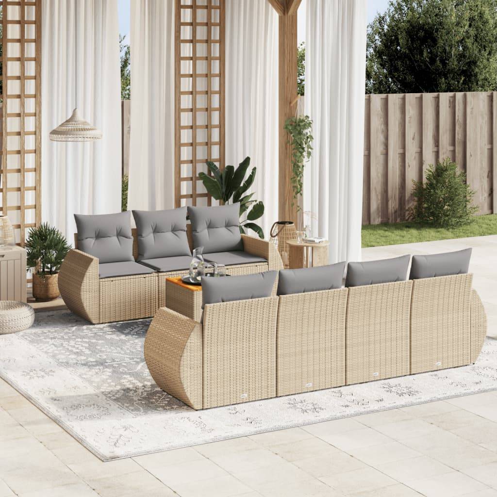 Salon de Jardin 8 Places Résine Tressée et Table Acacia Modulable avec Coffres de Rangement Terrasse Beige – ComfortXL Outdoor Living - Image 1