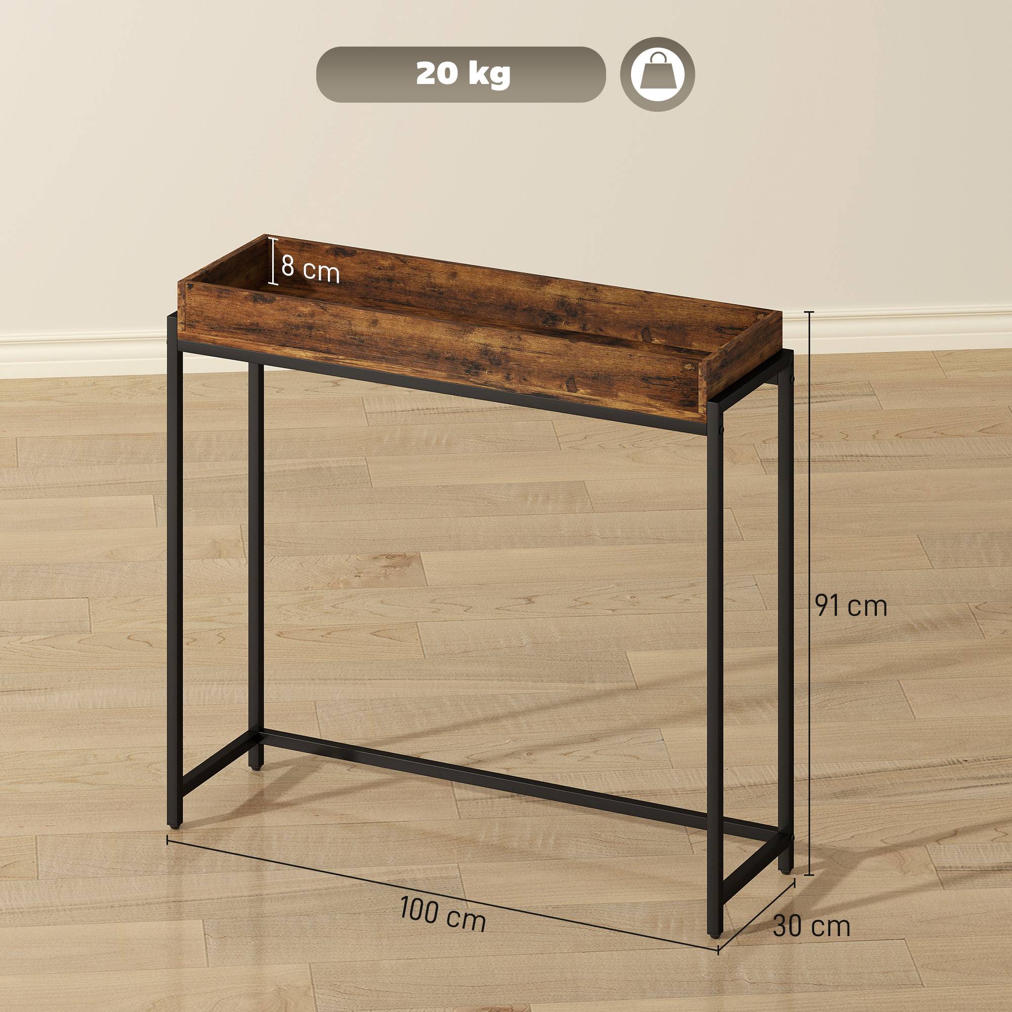Table d'entrée, console étroite, métal, panneaux de particules, brun rustique - Image 4