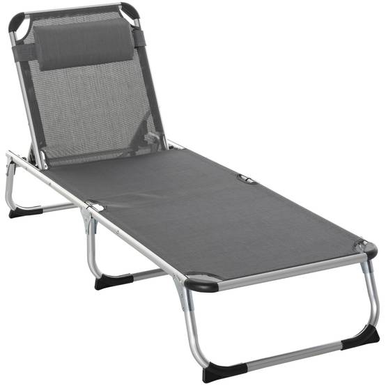 Chaise Longue Pliable Aluminium Jardin Dossier Inclinable Têtière 165x60cm Gris - ComfortXL Outdoor Living - Image 2